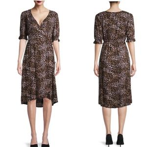 Wrap Dress Leopard Print Brown Black Woven XL New